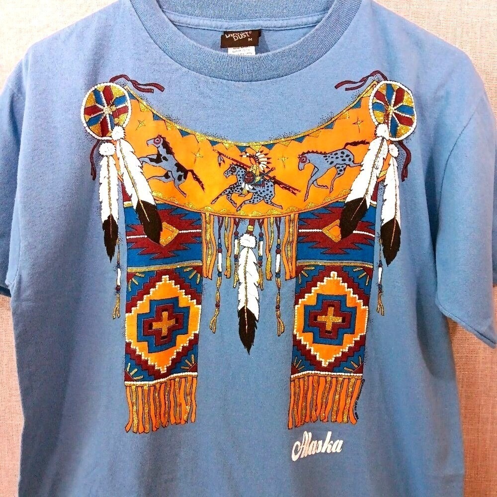 Vintage 90s Diamond Dust Alaska T Shirt USA Large Native American Style Graphic